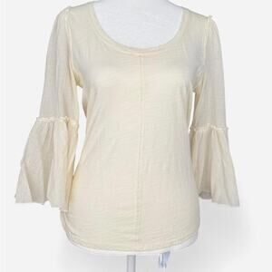 Anthropologie bell sleeve cream scoop neck blouse